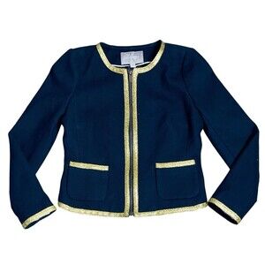 Banana Republic Womens 6 True Navy Woven Gold Trimmed Full Zipped Blazer Jacket